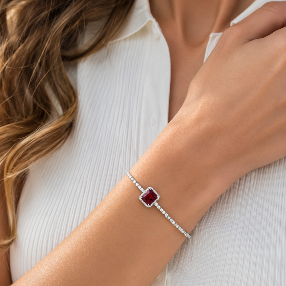 Crimson Halo Tennis Bracelet