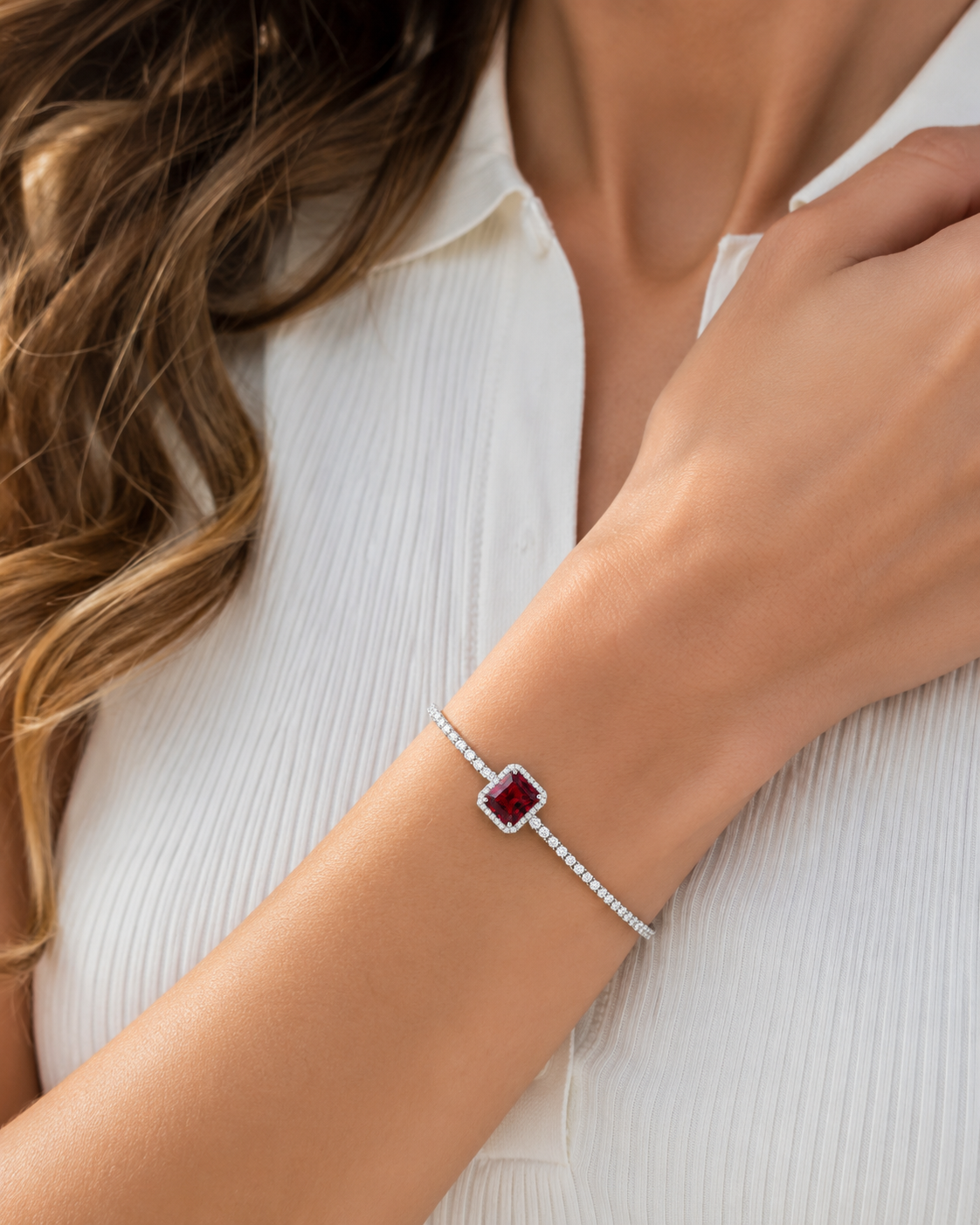 Crimson Halo Tennis Bracelet