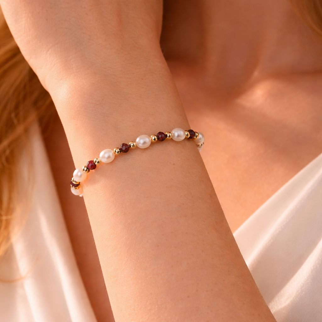 Garnet Pearl Bracelet