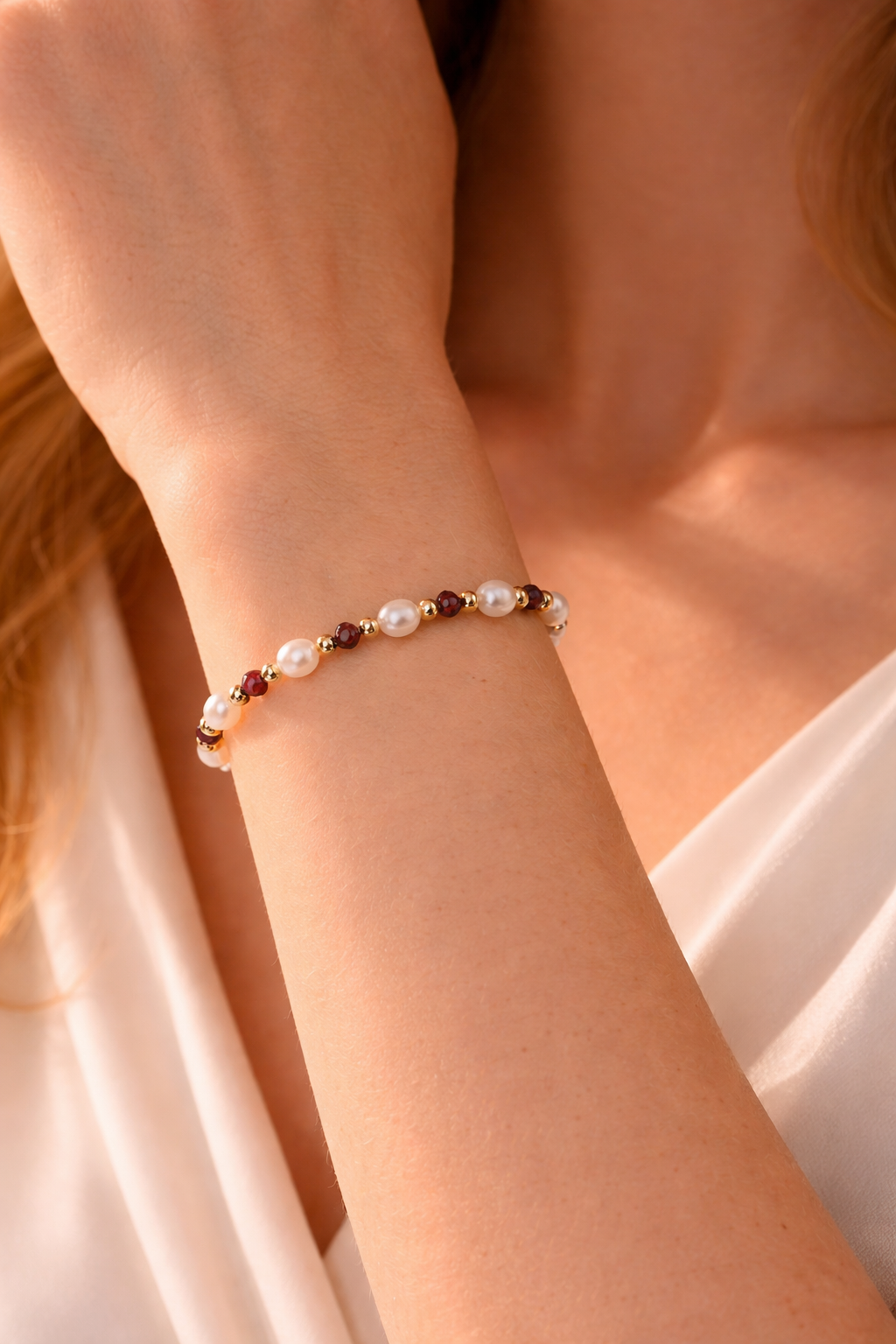 Garnet Pearl Bracelet