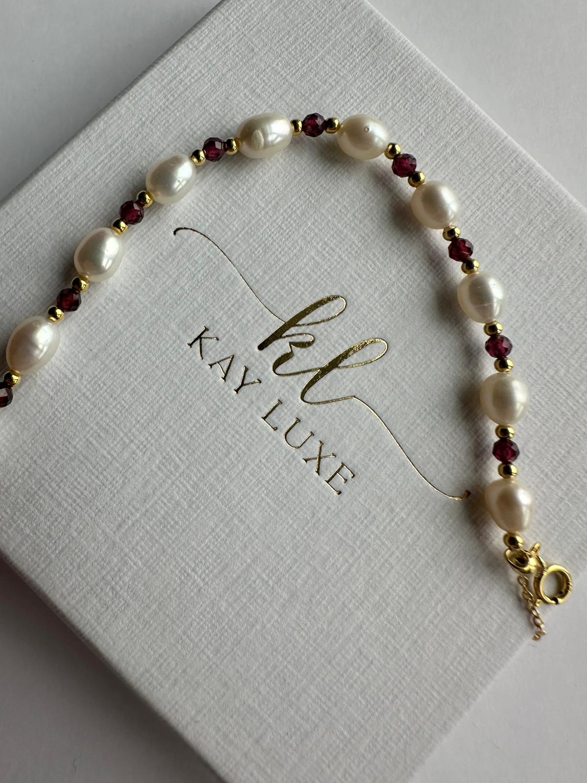 Garnet Pearl Bracelet