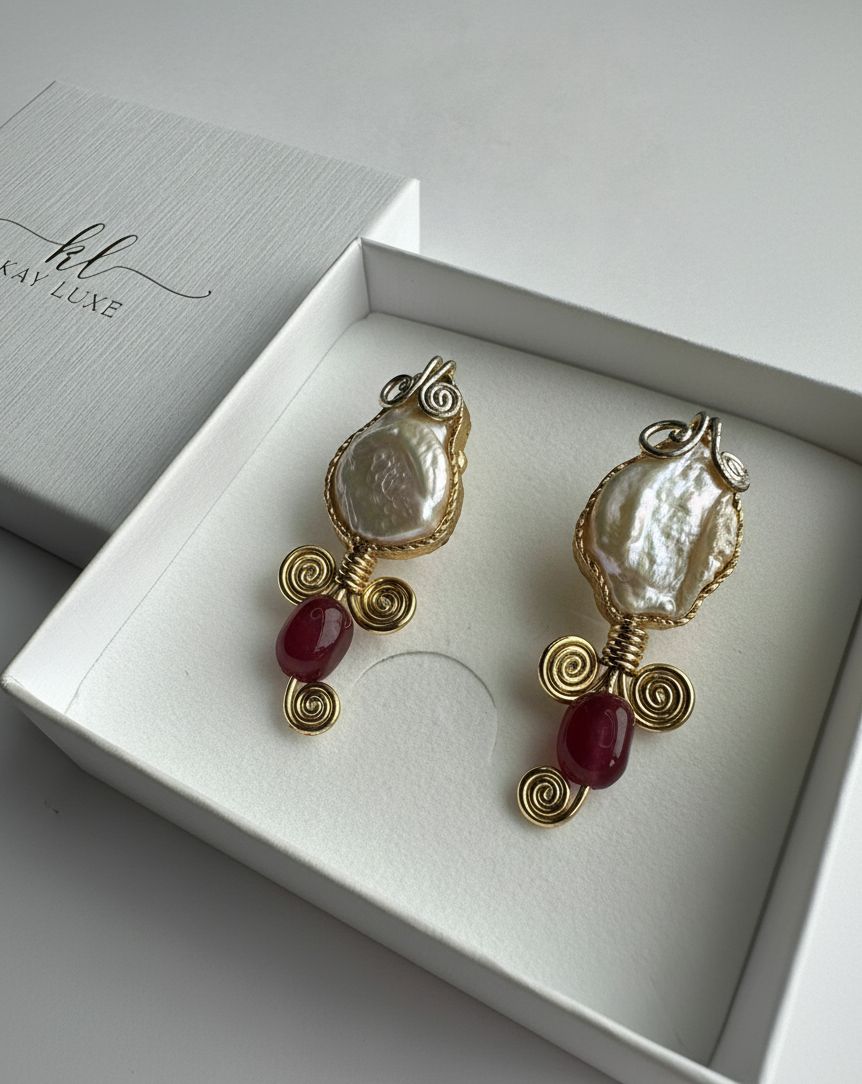 Crimson Spiral Drop Earring - Handmade