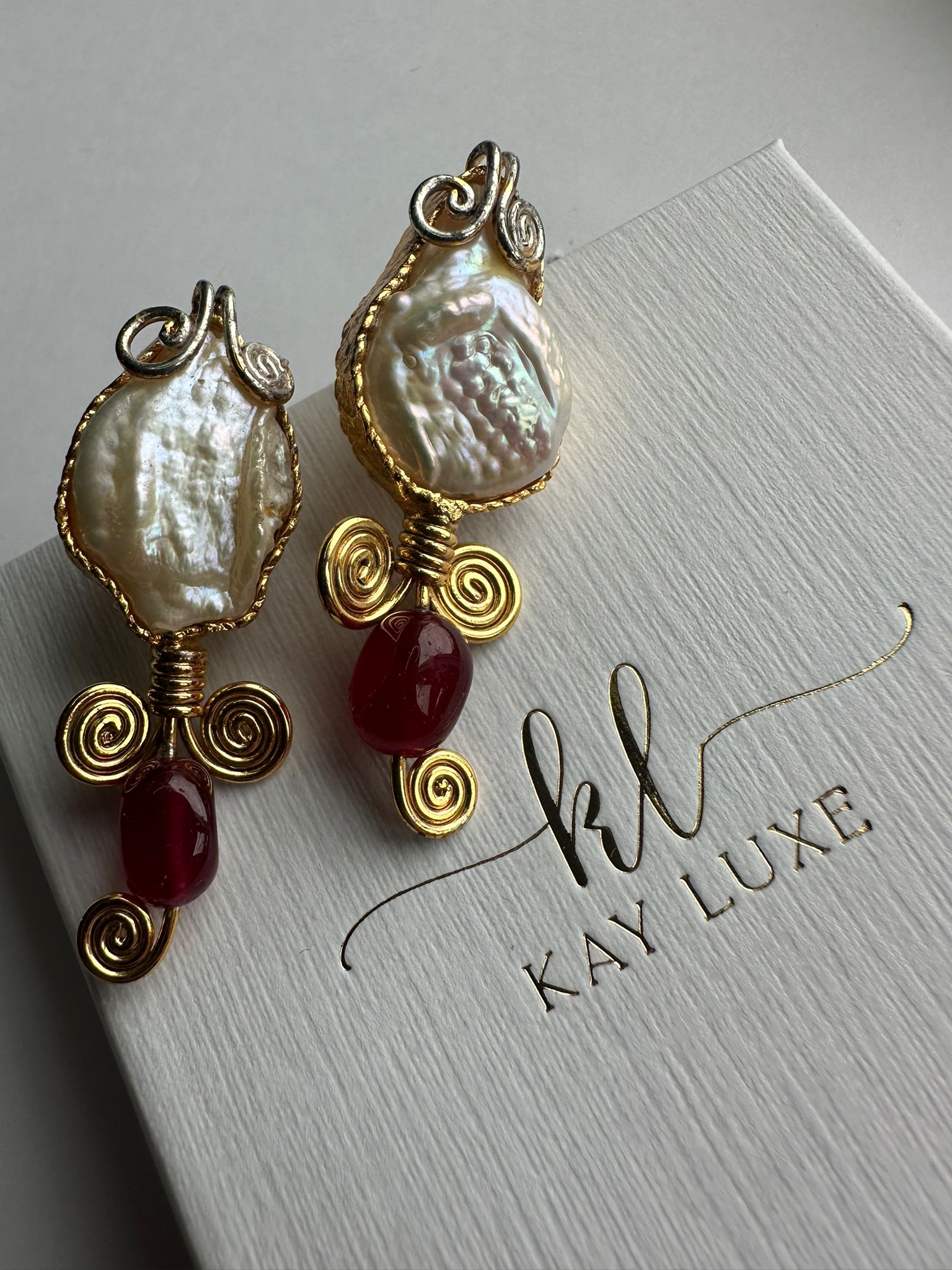 Crimson Spiral Drop Earring - Handmade