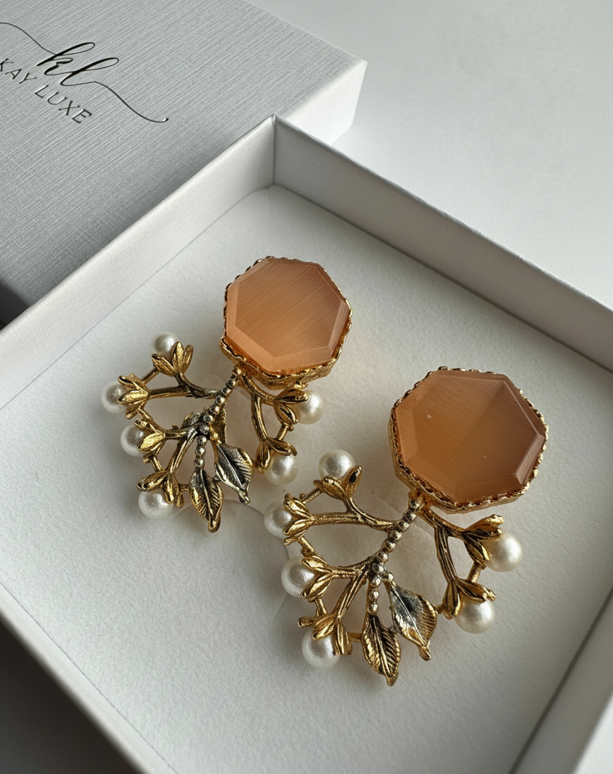 Peach Blossom Earrings - Handmade