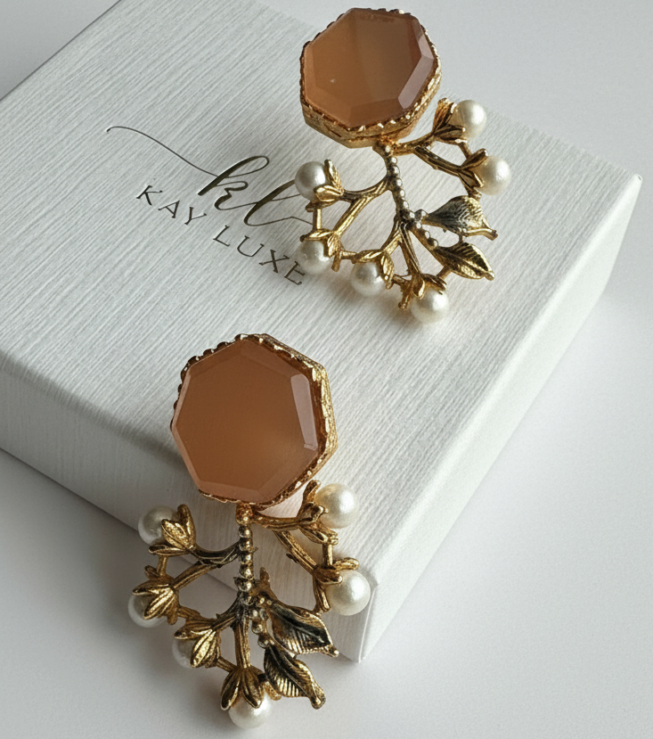 Peach Blossom Earrings - Handmade